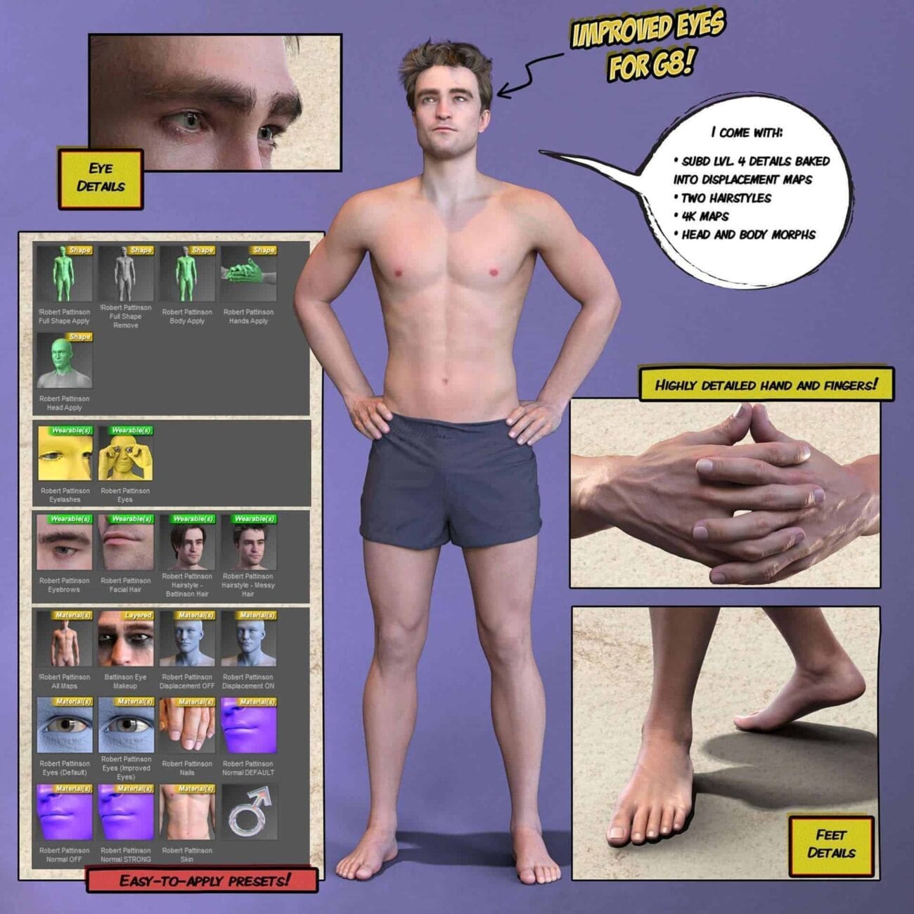 Robert Pattinson (with Hair) for Genesis 8.1 Male