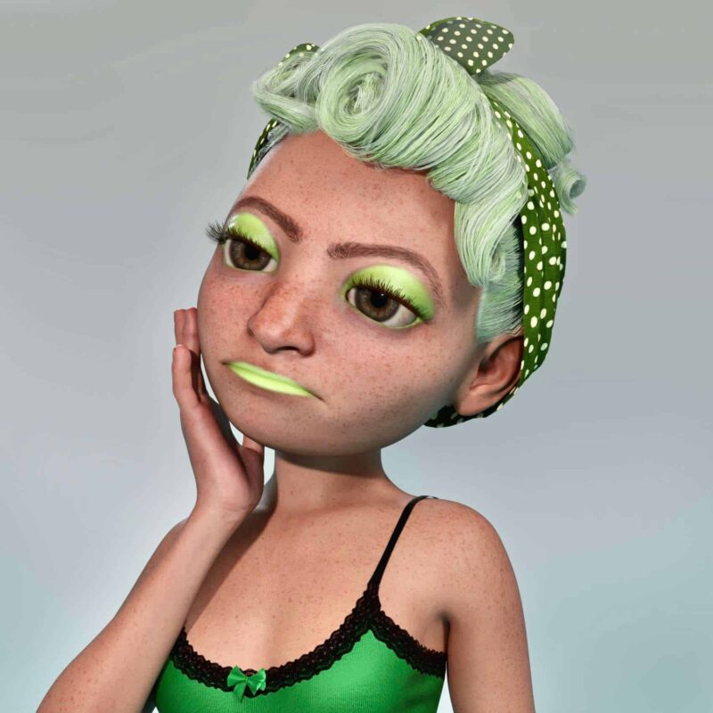 toon women with neon green makeup and green hair