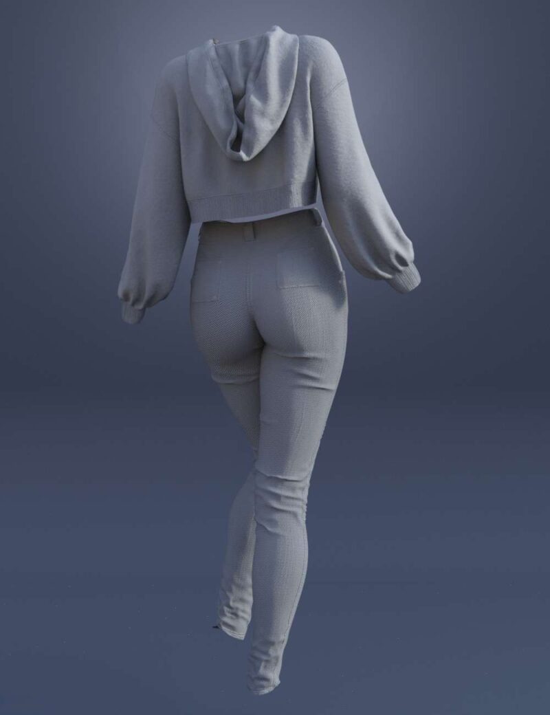 3d render of a cropped hoodie and high waist jeans with no textures