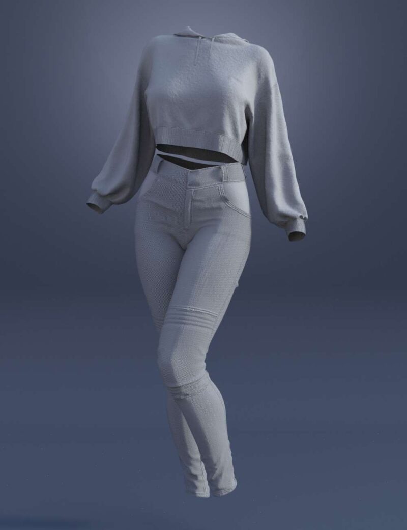 3d render of a cropped hoodie and high waist jeans with no textures