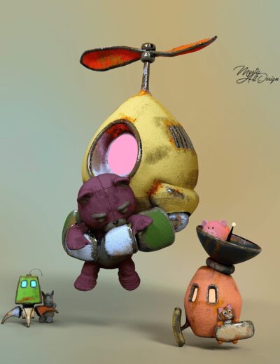 Cute flying Robot and Friends