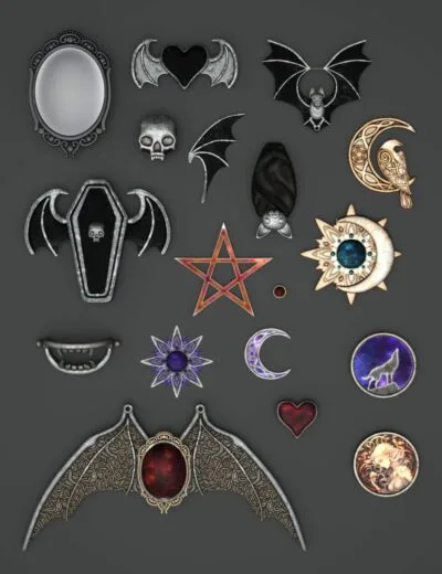 Goth Jewelry for Genesis 8 and 9