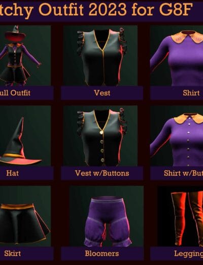 Daz Studio Halloween Witchy Outfit for G8F – 3D Assets Happy Halloween! - Free - Witchy dForce Outfit for G8F