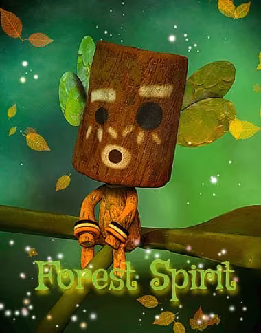 Whimsical Daz fantasy toon forest spirit perched on a branch in a glowing green woodland.