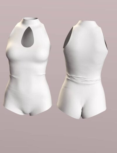 Daz Genesis 8 Margit Basic Outfit Front and Back Front and back views of white DAZ Genesis 8 Margit bodysuit outfit.