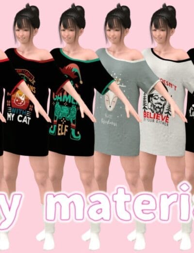 Eight G8F models showcase one-shoulder graphic T-shirt dresses on a pastel pink background.