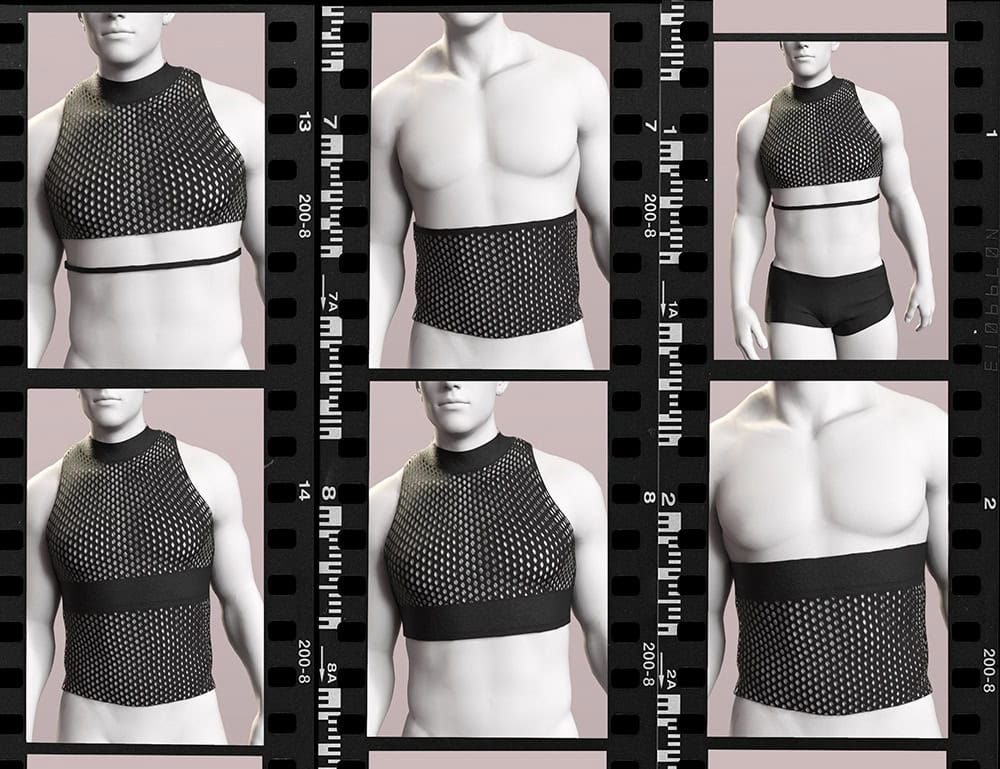 Genesis 8 Male compression wear fit guide with six front and side views.