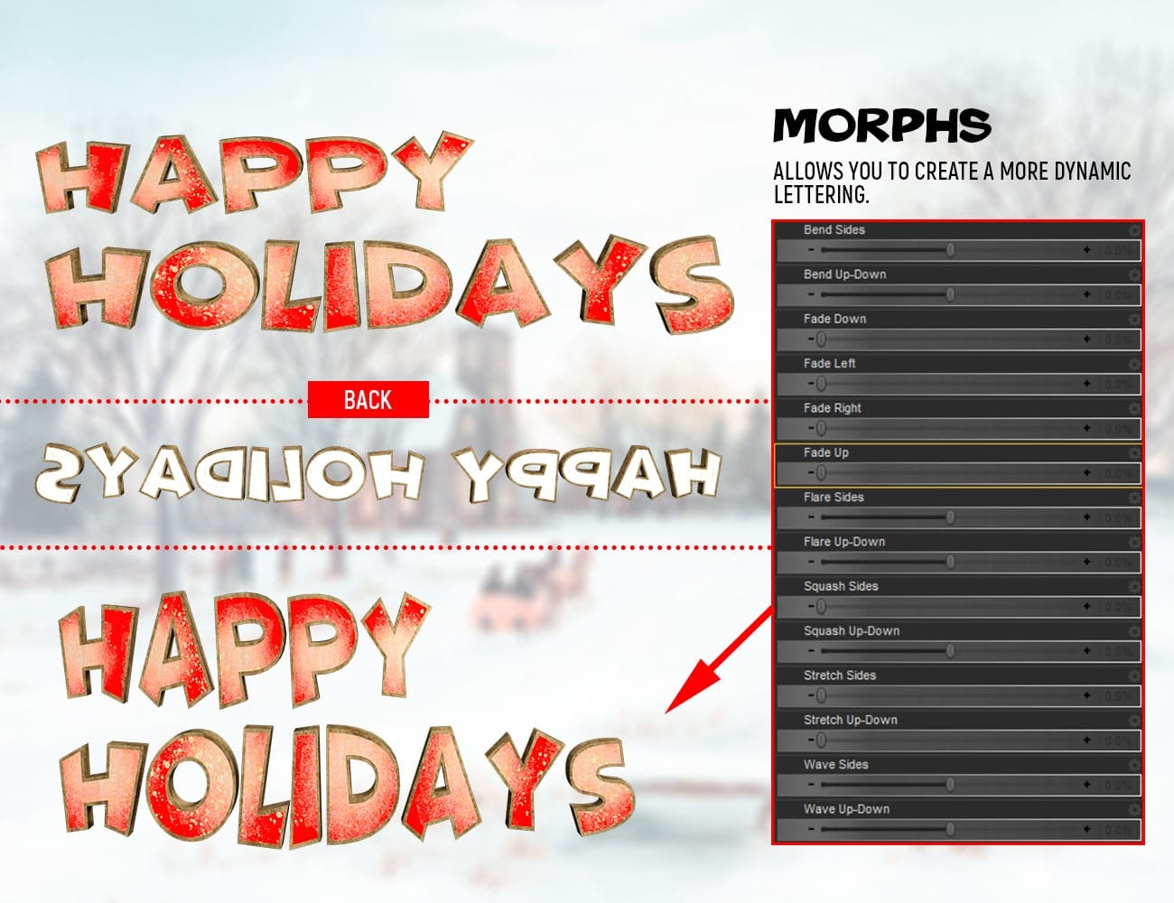 Daz Studio Christmas freebie with Happy Holidays lettering and morph text controls.
