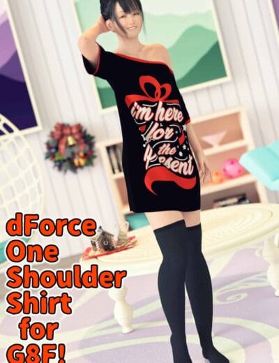 3D woman modeling a black dForce one-shoulder shirt for Genesis 8 Female.