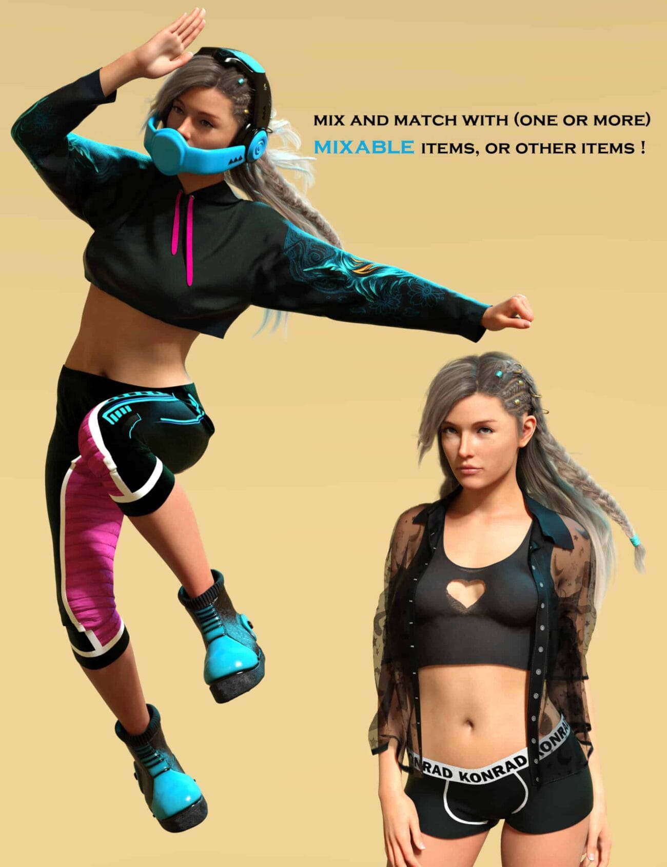 dForce Mixable Hoodies for Genesis 9