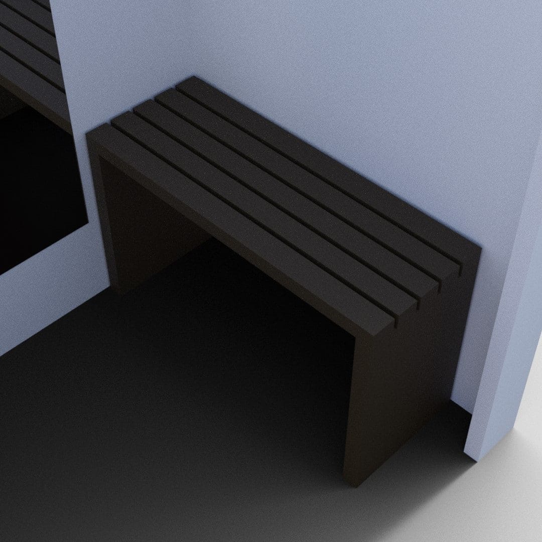 Modular Fitting Room Set for DAZ Studio with Props & Shaders 8 Modern slatted changing room bench for DAZ Studio with mirror