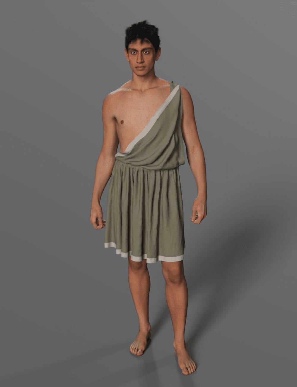 Dorian Chiton Genesis 9: Historical & Fantasy Outfit 4 Daz Studio male model wearing ancient Greek chiton against gray backdrop