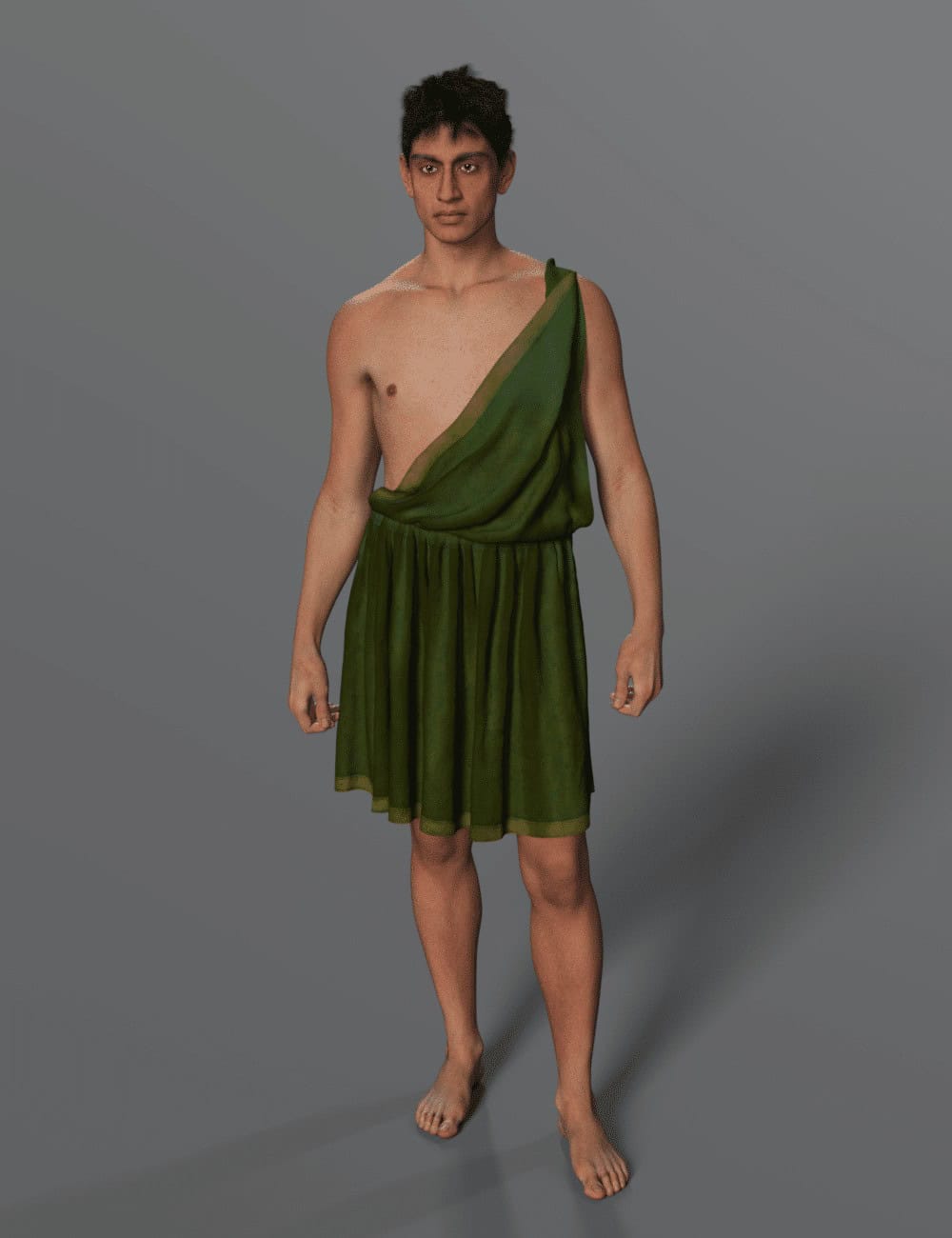 Dorian Chiton Genesis 9: Historical & Fantasy Outfit 5 Daz Studio male figure wearing a green one-shoulder Dorian chiton