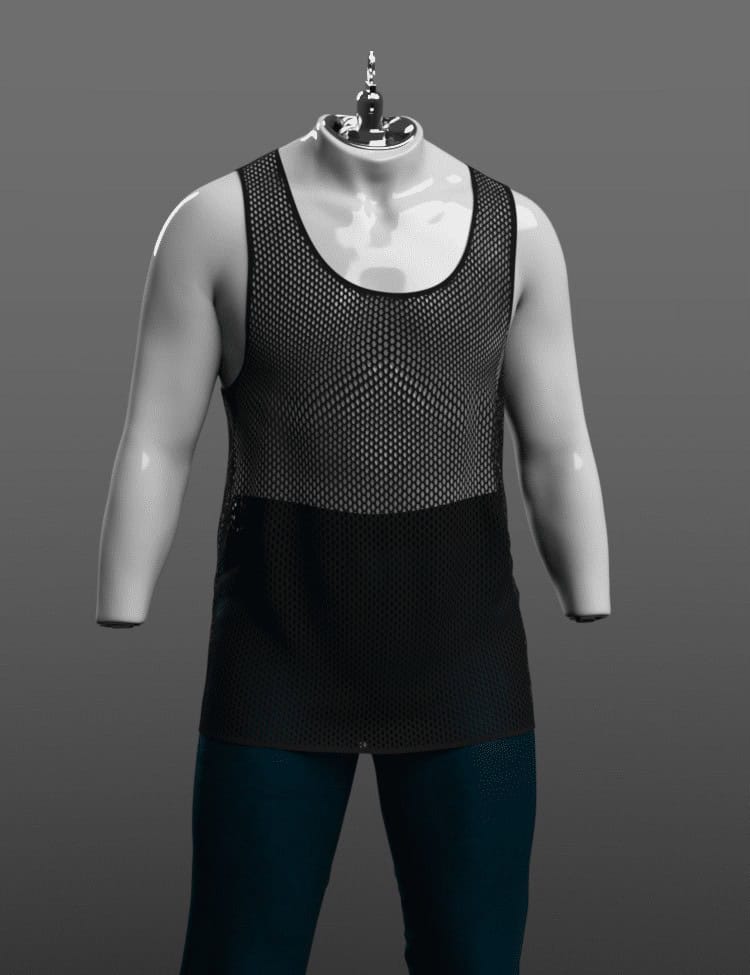 Dynamic dForce Athlete Character for Genesis 9 – Unisex Model 3 Black breathable mesh tank top on mannequin with sleeveless athletic design