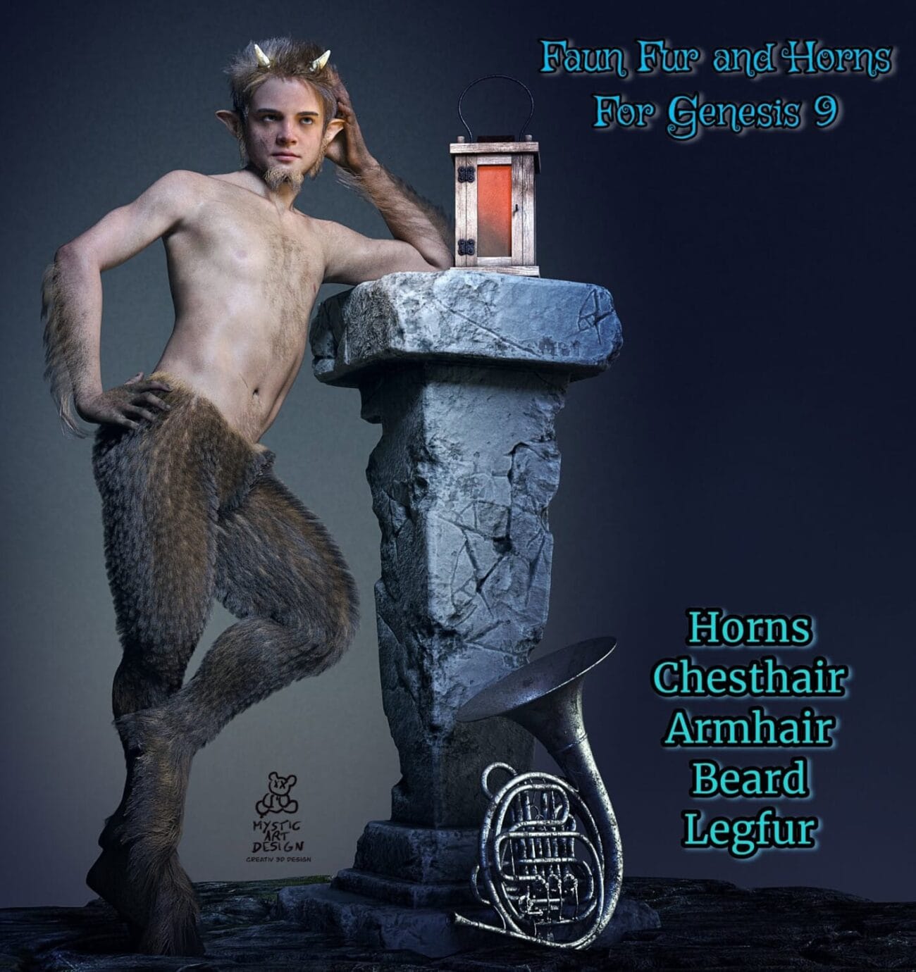 Fantasy faun character with horns, fur, goat legs, and glowing lantern for Genesis 9