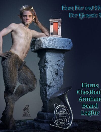 Fantasy faun character with horns, fur, goat legs, and glowing lantern for Genesis 9
