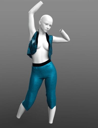 Genesis 9 mannequin wearing teal vest and matching cropped pants
