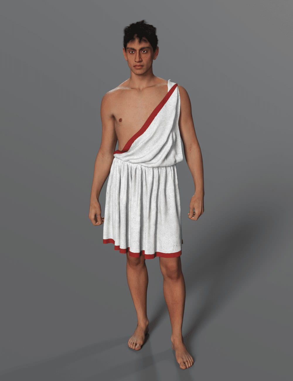 Dorian Chiton Genesis 9: Historical & Fantasy Outfit 2 Barefoot Genesis 9 male in white red-trimmed Dorian chiton for Daz Studio