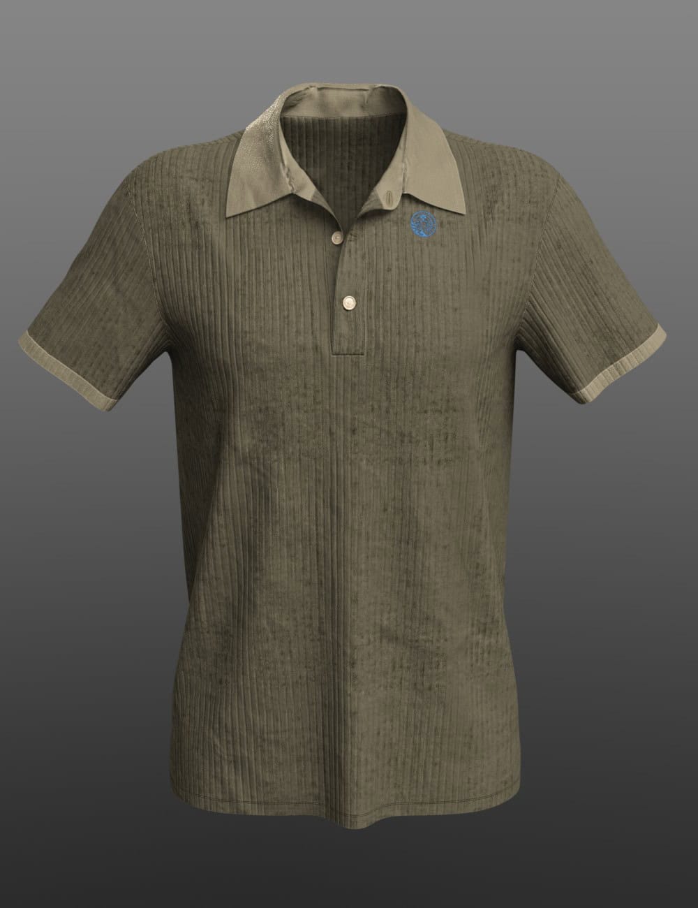 Versatile dForce Casual Shirt for Genesis 9 – Unisex Morphs 4 Olive ribbed Genesis 9 polo shirt with khaki trim and blue logo
