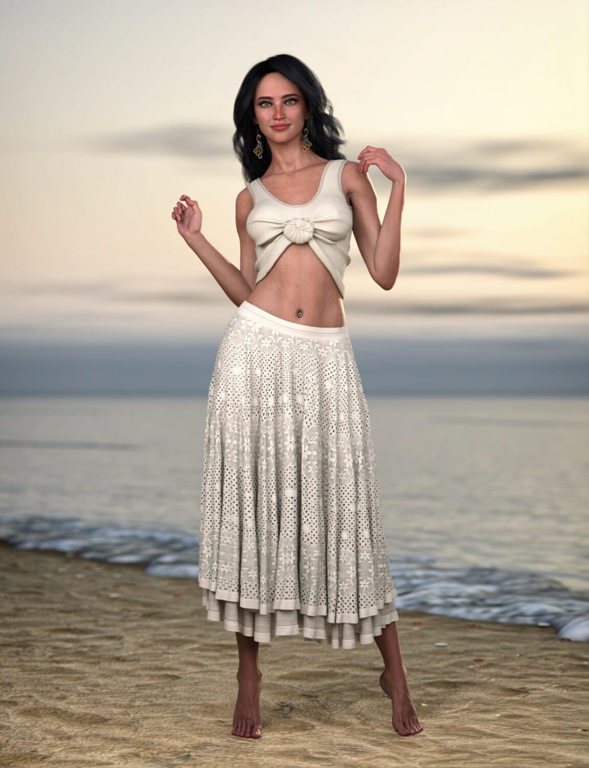 Dirty Dancing Inspired Outfit for Genesis 8 & 9 Females 2 Daz Studio dForce Frances Beach Outfit model posing on sunset beach