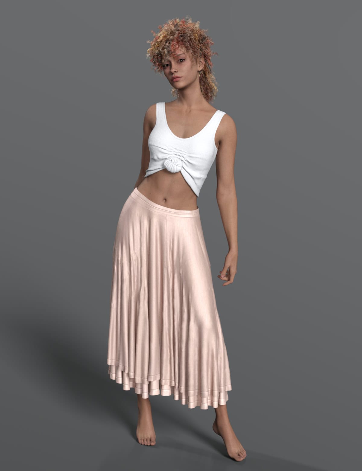 Dirty Dancing Inspired Outfit for Genesis 8 & 9 Females 3 Daz Studio dForce Frances outfit with white crop top and flowing blush skirt
