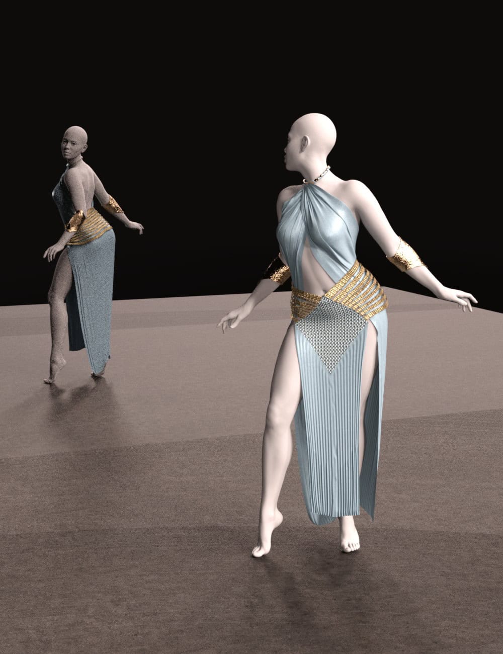 dForce Hera for Genesis 9 3 Genesis 9 mannequins in blue and gold Hera Goddess Dress 3D render