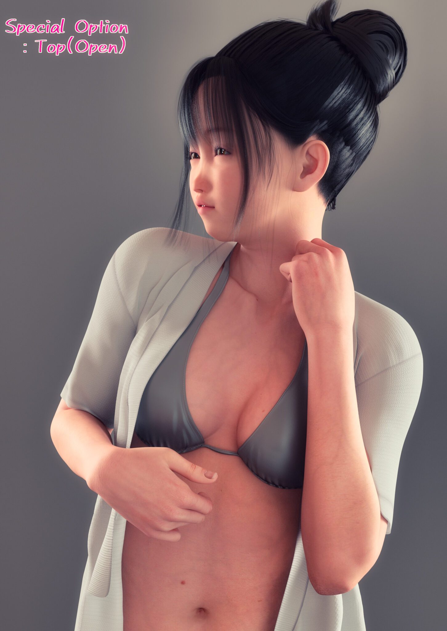 Genesis 8 Female wearing open Kyudo top and gray bikini in Daz Studio