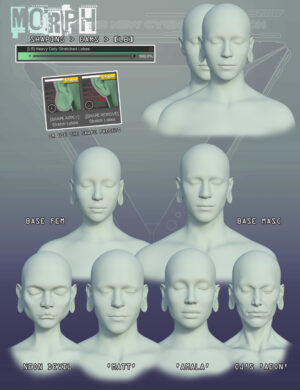 A multiple example of the ear lobe morph on different shapes.