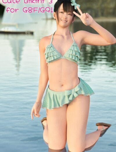 Mint ruffle bikini for G8F and G9 3D female model by lake