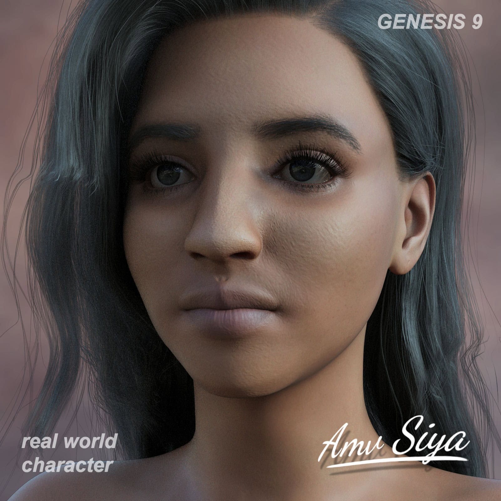 Photorealistic Siya Genesis 9 3D female character portrait with dark hair