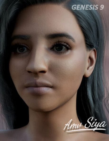 Realistic 3D portrait of Siya for Genesis 9 with warm brown skin and wavy hair