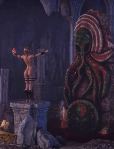 Intricate mythos-themed prop with tentacles and ancient stone textures, perfect for fantasy or horror 3D scenes.