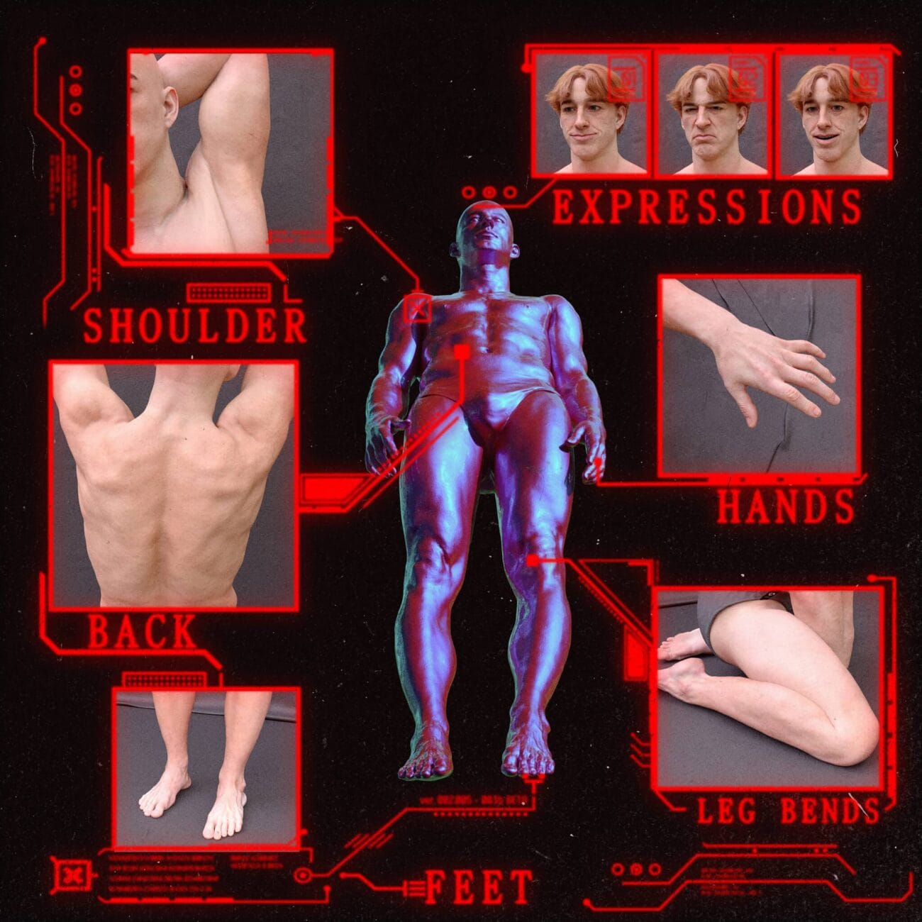 High-quality 3D model of a human male figure with detailed textures and realistic anatomy, ideal for digital art, character design, and 3D rendering projects.
