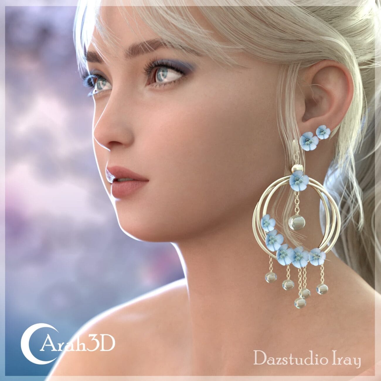 Stunning 3D character close-up showcasing realistic skin, detailed makeup, and soft lighting.