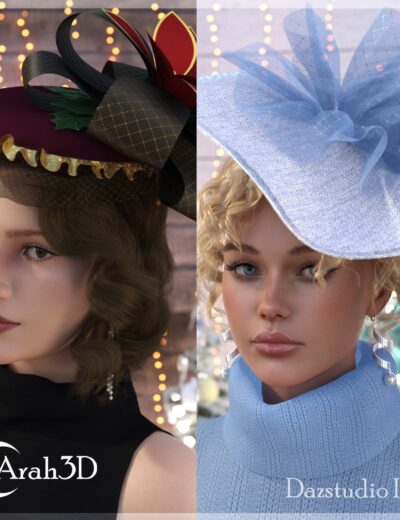 Elegant 3D rendered women wearing luxury hats, showcasing intricate details and high-quality textures for fashion and accessories design.