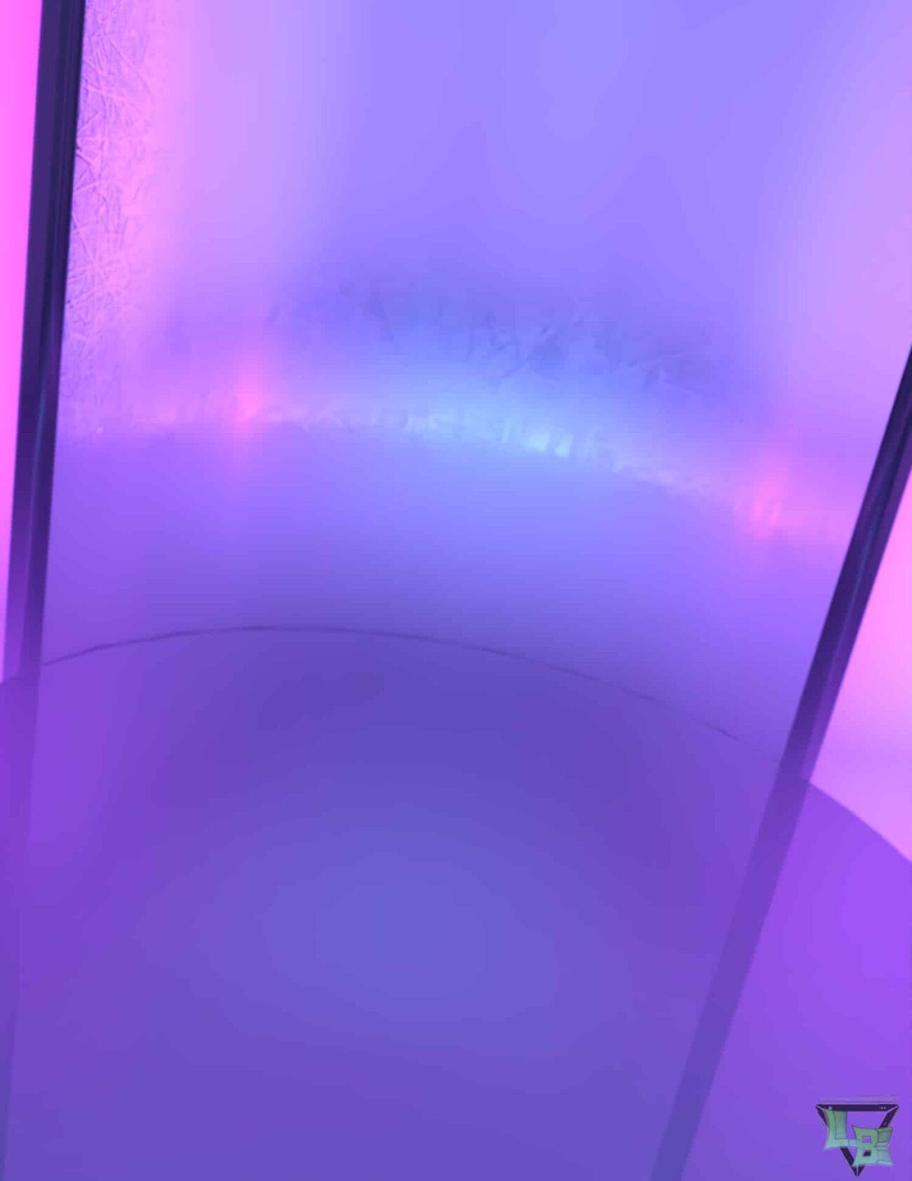 Shiny, iridescent purple wall with smooth reflective surface, modern and futuristic interior design element, ideal for 3D visualizations, digital art, and creative renders.