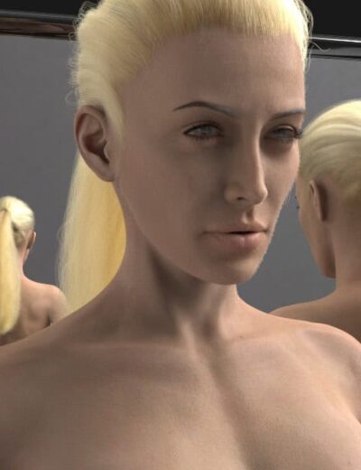 Realistic 3D female model with platinum blonde hair and detailed facial features, showcasing high-quality Daz3D assets for digital art and character design.
