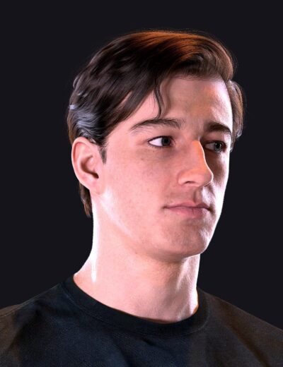 3D male character model showcasing realistic skin textures, detailed facial features, and high-quality Daz3D assets for digital art and 3D rendering.