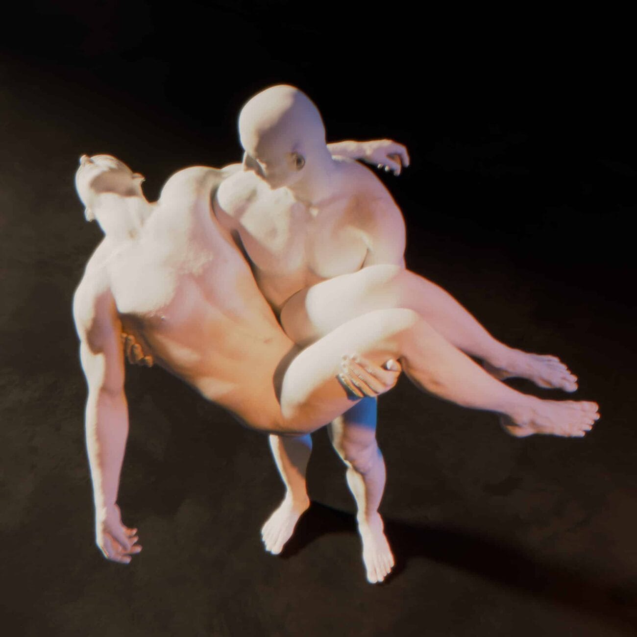 Unrealistic 3D human figures with distorted anatomy, showcasing high-quality Daz3D assets from 3dshards.com for digital art and 3D modeling projects.