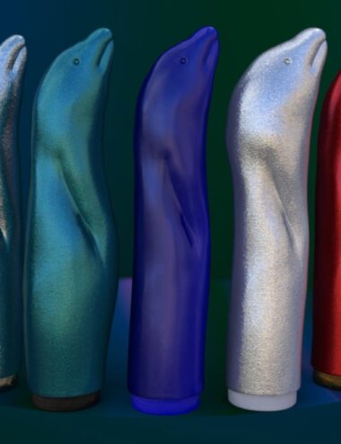 Colorful 3D dolphin sculptures with metallic and shiny textures, showcasing high-quality Daz3D assets from 3D SHARDS. Perfect for visual effects, digital art, and 3D modeling projects.