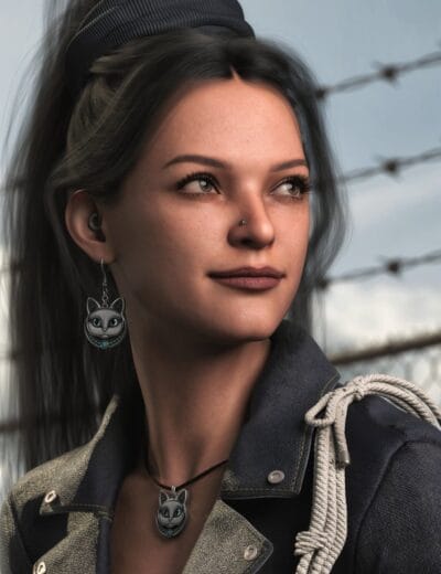 3D character model with detailed facial features, accessories, and casual clothing, showcasing high-quality Daz3D assets for realistic digital art and 3D rendering projects.