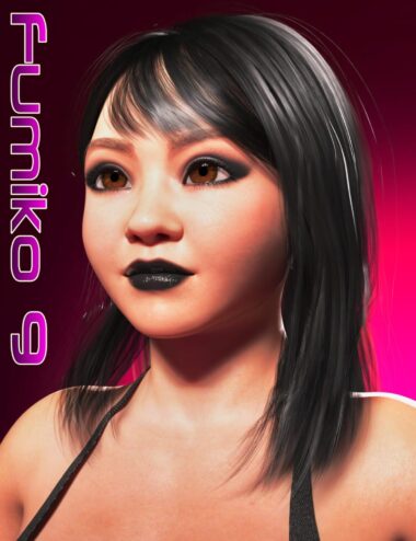3D female character with black hair, bold makeup, and a confident expression. Perfect for Daz3D assets, digital art, and 3D modeling projects.