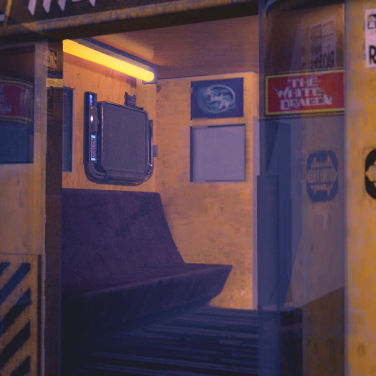 3D digital art scene showcasing a cozy music corner with posters and a portable speaker, perfect for creating realistic 3D assets for gaming or virtual environments.
