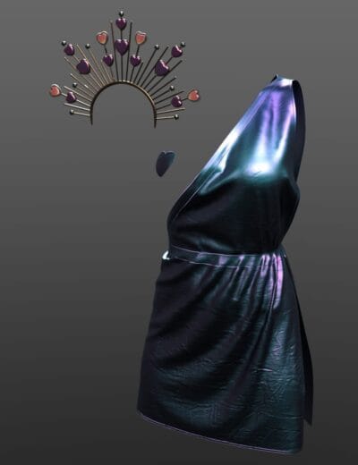 Goldheart Hairpin with purple and pink hearts, glossy metallic finish, ideal for Daz3D character accessories and jewelry, 3D assets for creative projects.