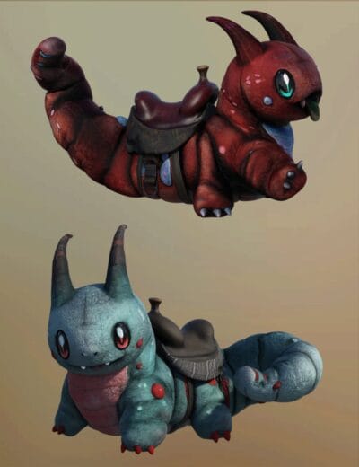 Colorful 3D dragon plush toys with detailed textures, expressive eyes, and whimsical designs, perfect for 3D character assets and fantasy-themed digital art. High-quality models from Daz3D assets collection.