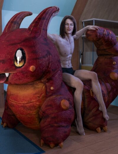 Large red dragon costume costume for cosplay or Halloween, hyper-realistic dragon suit, detailed fantasy creature, dragon cosplay prop, collectible fantasy monster, high-quality 3D model, Daz3D assets.