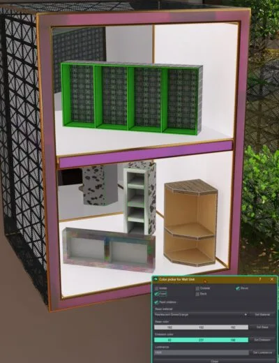 Green and black modular 3D storage units for Daz3D scenes, showcasing high-quality commercial 3D assets for realistic interior design.