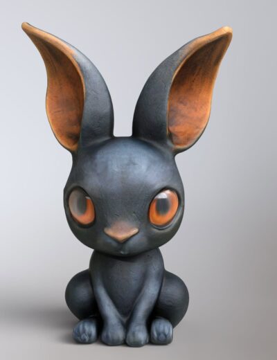 3D stylized rabbit sculpture, digital art, Daz3D asset, fantasy creature render, collectible figurine for games or animations, high-quality 3D model, cute animal character, professional digital artwork.