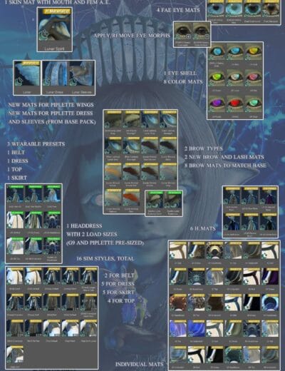 3D SHARDS - Quality Daz3D assets for character customization, including eye mats, lips, lashes, eyebrows, wearable presets, and individual textures, designed to enhance your digital art projects.