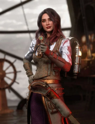 Steampunk Time Travel Outfit Addon for Genesis 8 & 9 Females